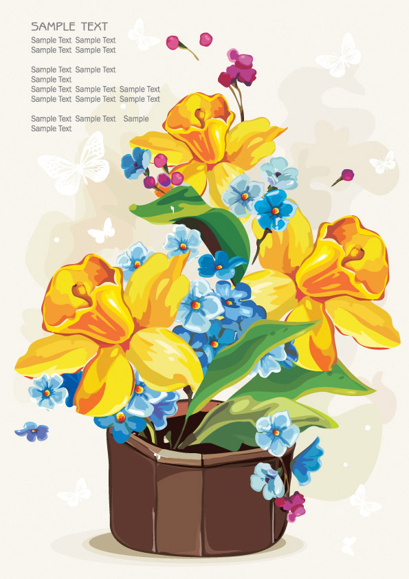 free vector Pots of flowers vector